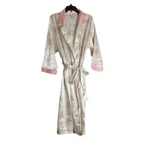 KATHRYN Floral Silky Satin Robe Belted Small Pink Floral Vintage Large